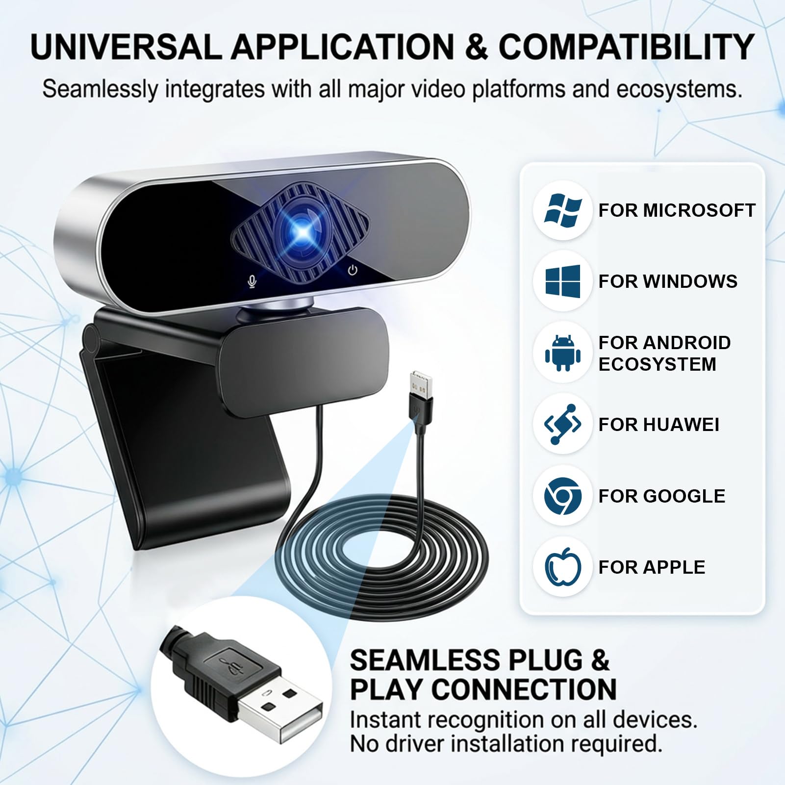 Webcam 4K UHD avec Microphone Réduction de Bruit, Autofocus Camera PC avec Cache de Confidentialité, Webcam PC Streaming 1080P 60fps Grand Angle pour Gaming, Zoom, Skype, Mac et Ordinateur Portable