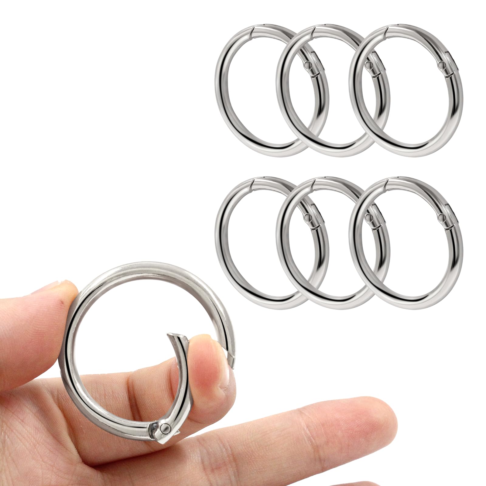 6Pcs Durable Spring O Rings, Premium Zinc Alloy Round Spring Clips Strong Metal Split Rings for Purses, Keyring and Handbag(Silver, Inner Dia:32mm/1.26 inch,Outer Dia: 40mm/1.57 inch)