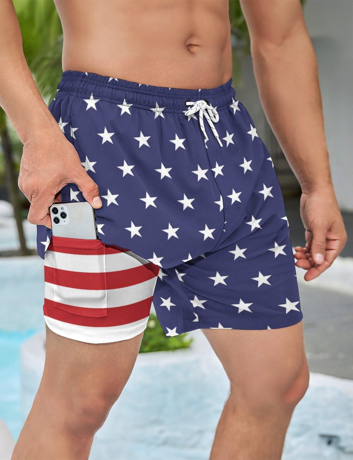 Tasneem Mens Swim Trunks with Compression Liner Swim Shorts 5 Inch Inseam Quick Dry Mens Bathing Suit - Image 3