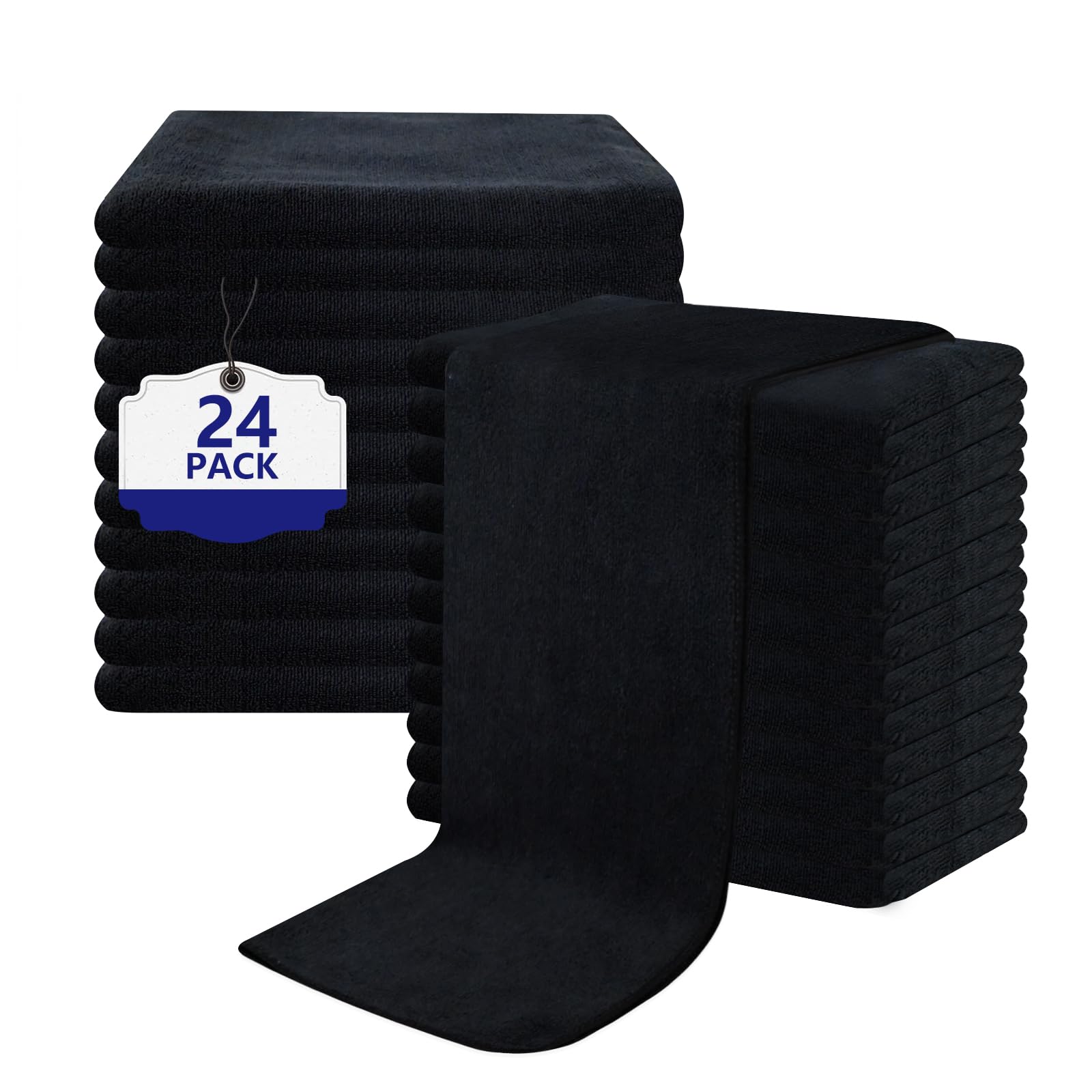 Puomue Black Salon Towels Super Soft and Absorbent Microfiber Hair Towel for Salon Bath Spa Pool and Home