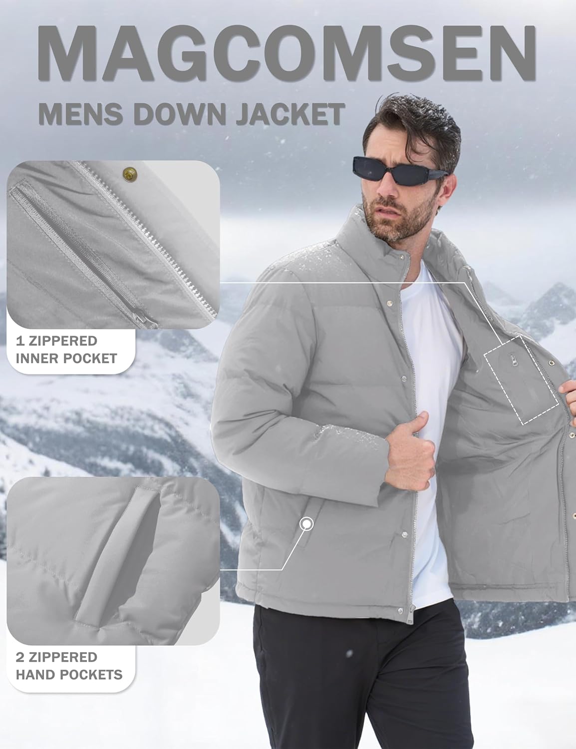 MAGCOMSEN Men's Down Jacket Winter Warm Thicken Puffer Coats Water Resistant Windproof Casual Insulated Jacket - Image 6