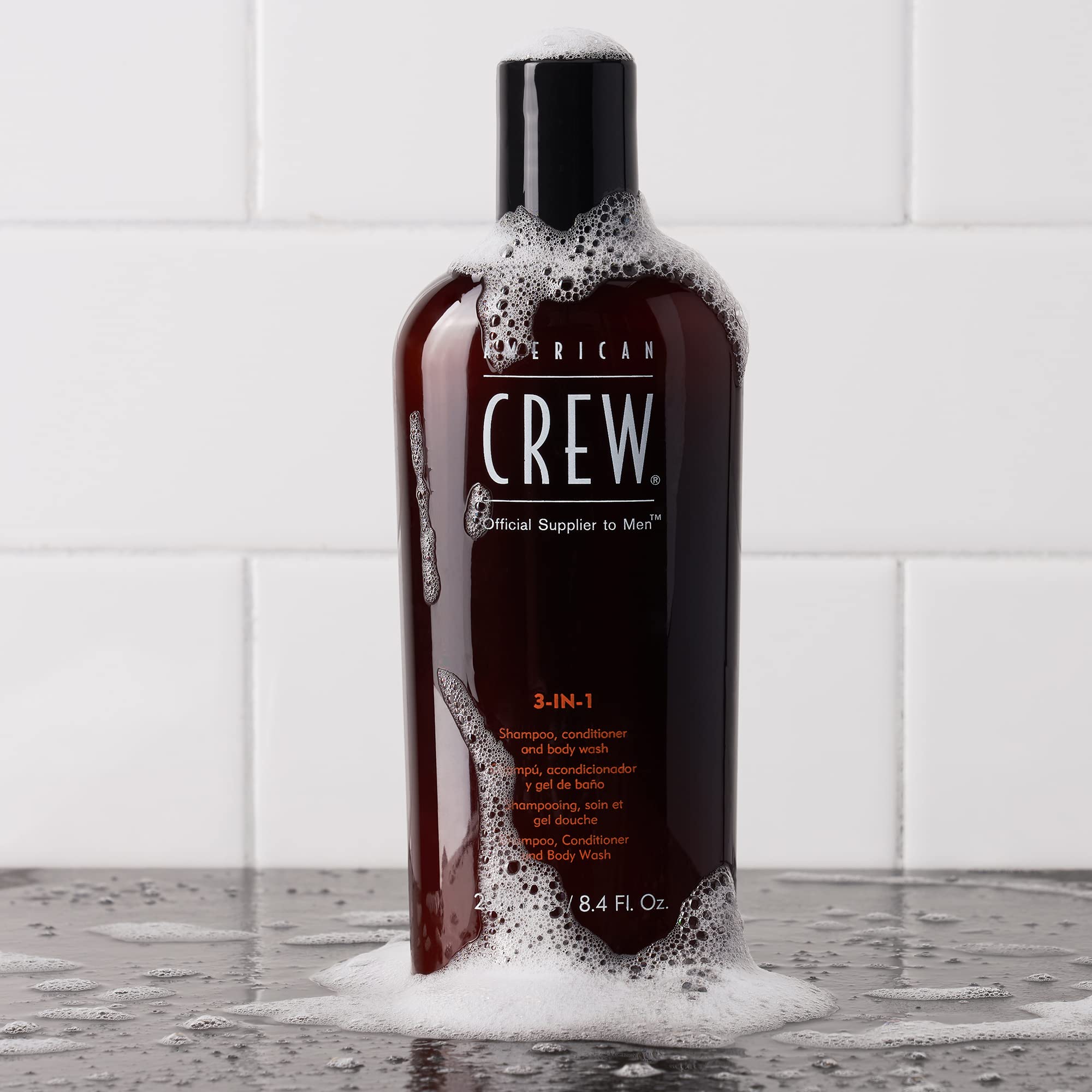 AMERICAN CREW Routine pour homme: 3-en-1 Shampoing/Soin/Gel Douche pour Cheveux/Corps 450ml + Baume Hydratant Soin du Visage tout-en-un