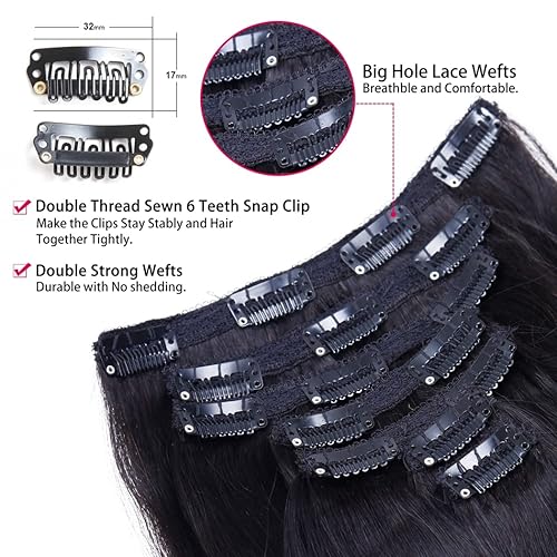 Miniatura 4 de Odir Extensiones de cabello lacio con clip para mujeres negras, 12 pulgadas, cabello humano real, lacio, extensiones de cabello virgen brasileño