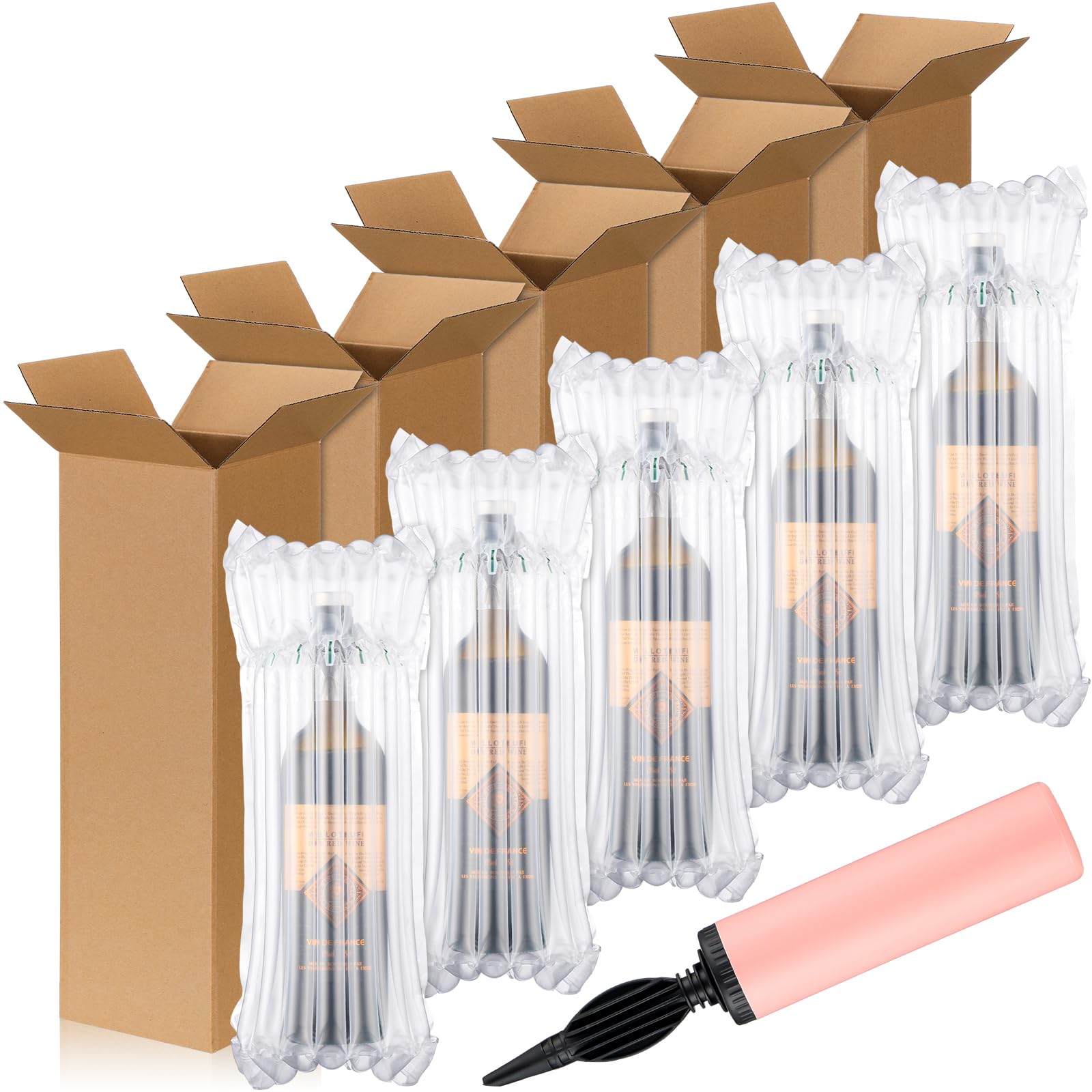 Tenceur 50 Sets Wine Shipping Box, Include Wine Boxes Wine Protector Bags and Pump, Wine Boxes for Shipping, Travel Boxes for Moving Safety Shipping of Glass Bottles
