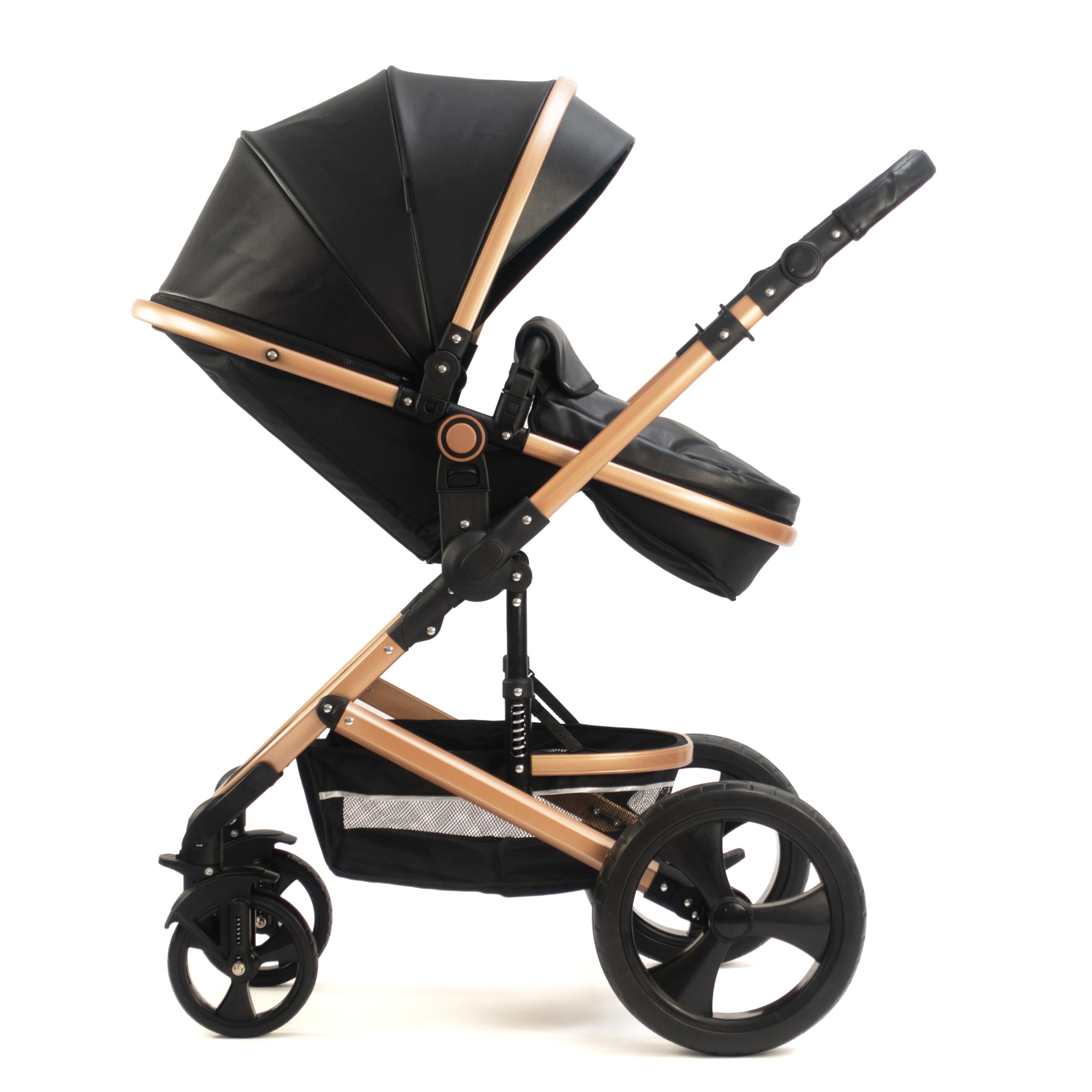 Silla de paseo Pixini Kalani 3 en 1, Trío, Niño, Silla de coche, Accesorios (oro/oxford negro)
