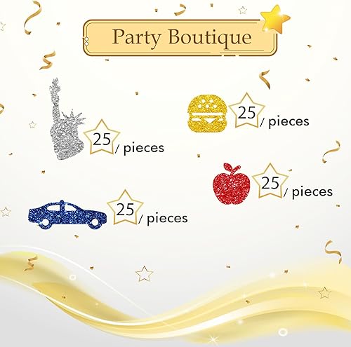 Miniatura 3 de 100 piezas de confeti de la ciudad de Nueva York, estatua de la libertad con purpurina azul y dorada para fiesta temática de Nueva York, dispersos