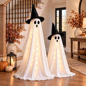 Halloween Ghost Decorations, 2 Pack 5ft Light up Ghosts Outdoor with Remote