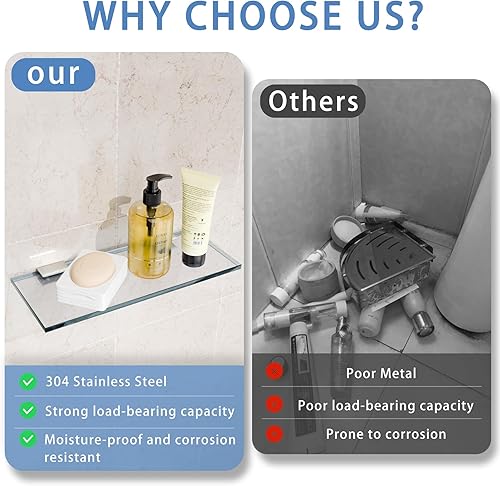 Miniatura 6 de 4 piezas de acero inoxidable para estante de vidrio, soporte ajustable de acero inoxidable 304, soporte de estante de 0.3 a 0.5 pulgadas de grosor