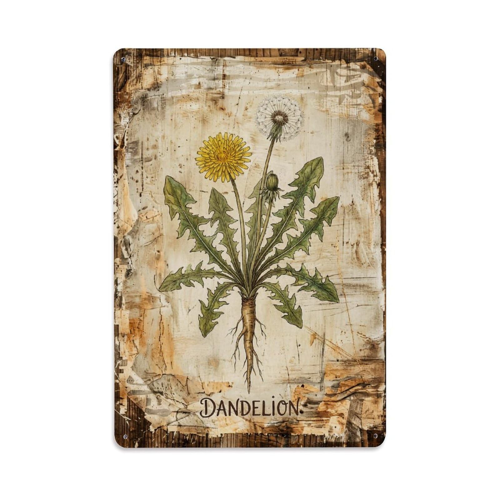 Dandelion Wild Weed Vintage Metal Tin Sign Plaque Wall Decor for Cafe, Club, Garden Metal Poster 8x12Inch