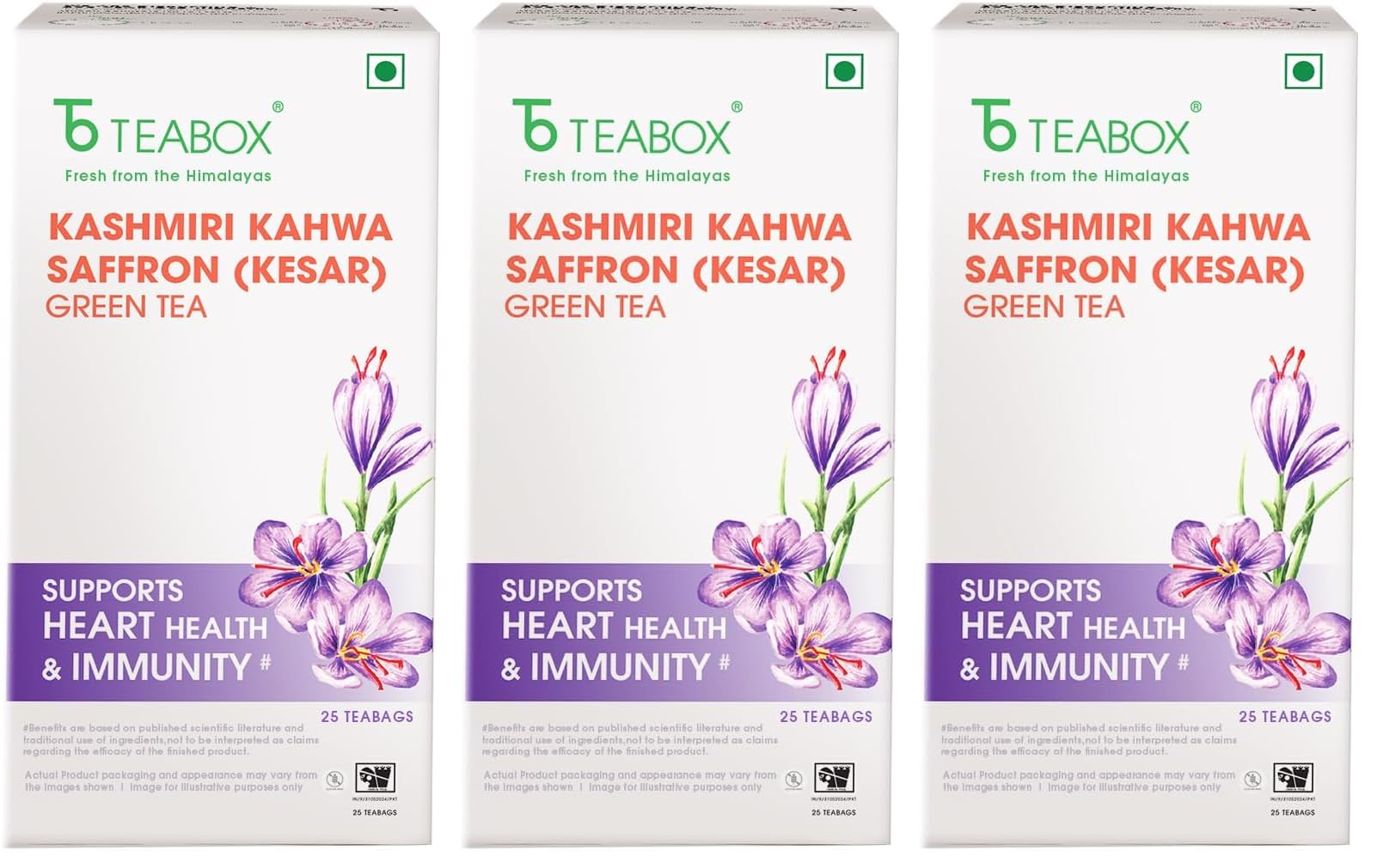 [BRSRYZAODMOQYGYV] Teabox Fresh Kashmiri Kahwa Saffron (Kesar) Green Tea | 25 Teabags | Green Tea Handblended with Natural Saffron, Almond, Cardamom & Cloves | With Natural Ingredients (Pack of 3)