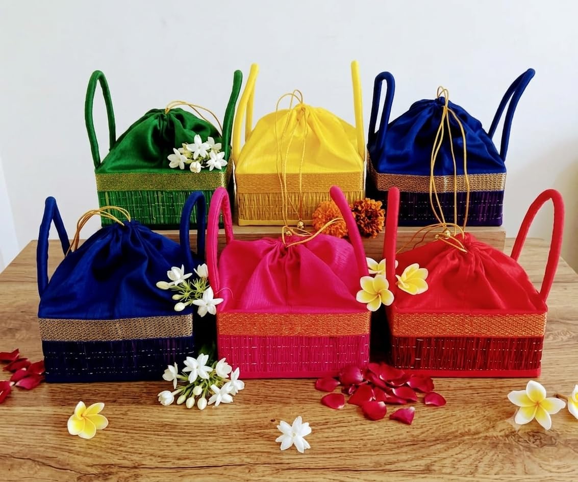 Korai Potli Basket For Return Gifts, Mix Colours, Gift Hamper Basket, Wedding Return Gifts (Pack of 1)-image-46