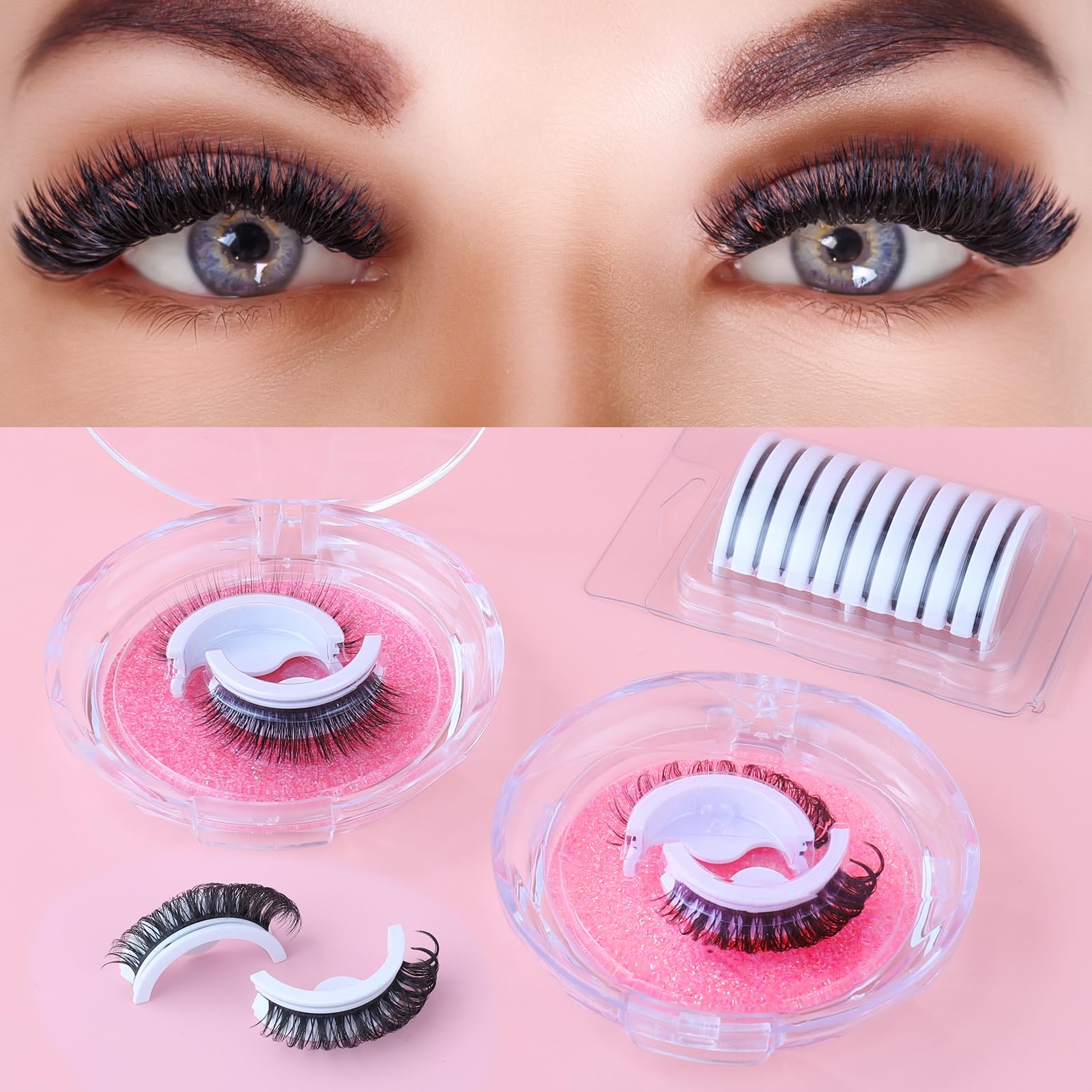 Chlffua Glue-Free Self Adhesive Eyelashes with Spare Strips | Quick & Easy Application | Secure & Firm Hold | Easy Removal | Beauty Enhancement for All Occasions - No Makeup Remover Needed (2 pairs)