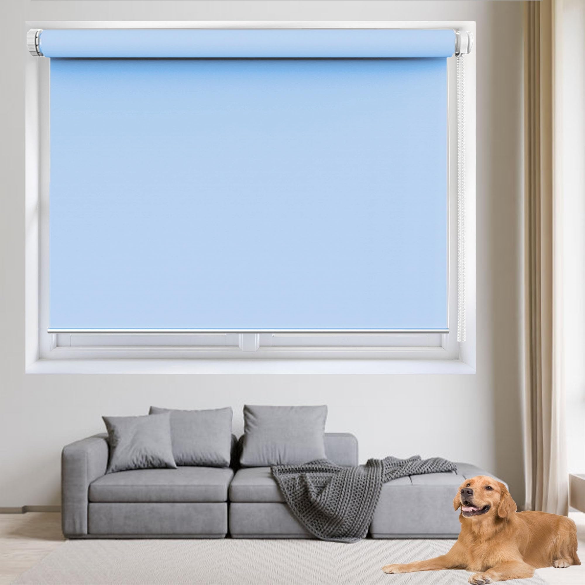 Fabric Roller Blinds 70 x 130 cm Quick Mounting Multiple Colours and Sizes, Roller Blind for Office and Home, Sky Blue