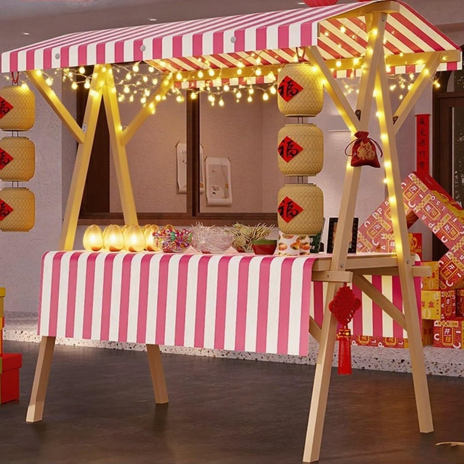 Faltbarer Imbisswagen aus Holz – Marktstand für Hotdogs, EIS und Snacks – Tragbarer Verkaufsstand für Veranstaltungen und Händler