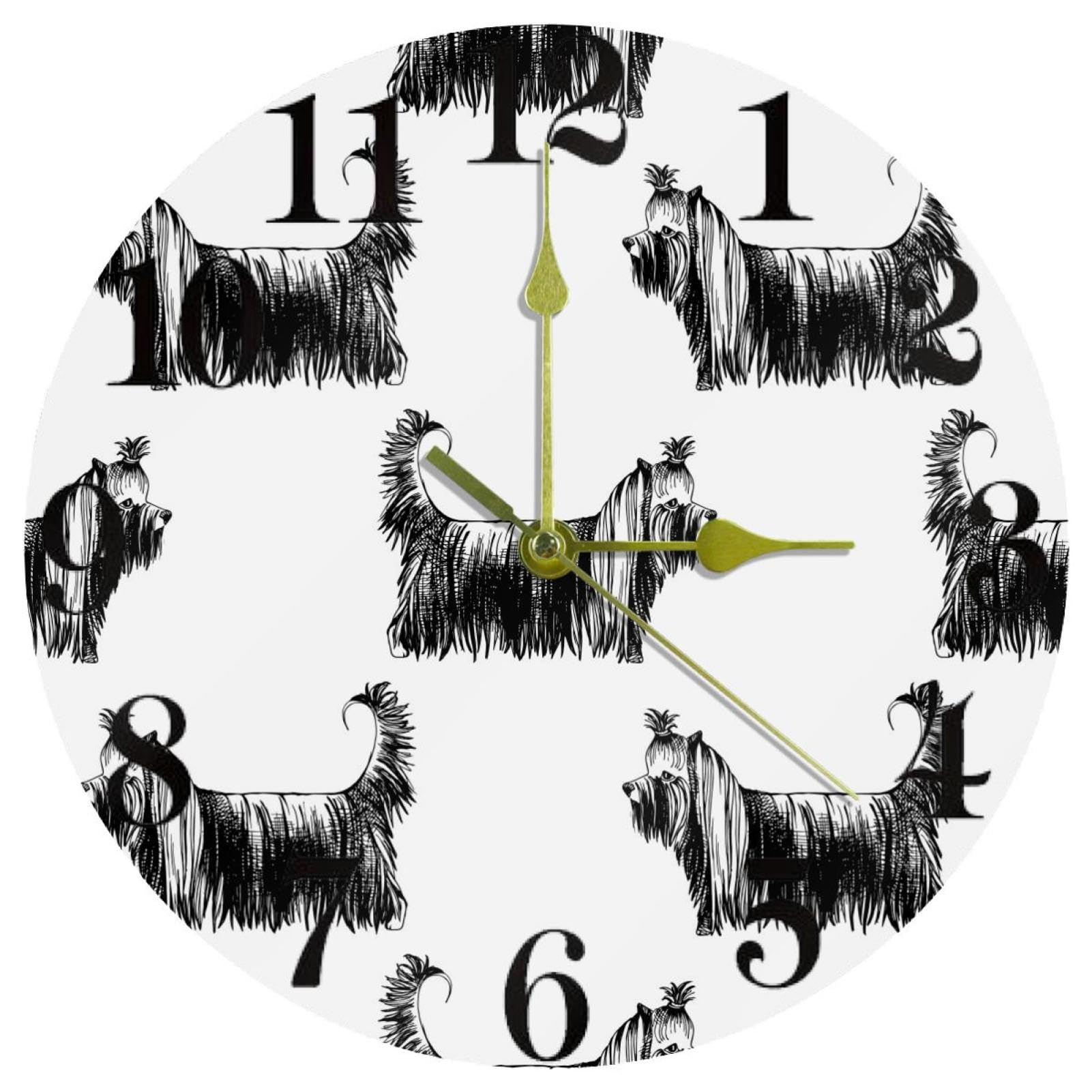 Horloge de cuisine Yorkshire Terrier dessinée main pour maison chaleureuse
