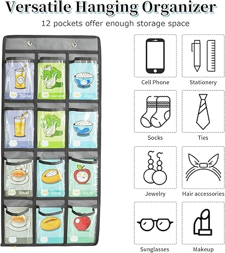 Miniatura 6 de Organizador para colgar sobre la puerta, para el aula, para colgar en la pared, puerta, armario, bolsa de almacenamiento de tela duradera, 12