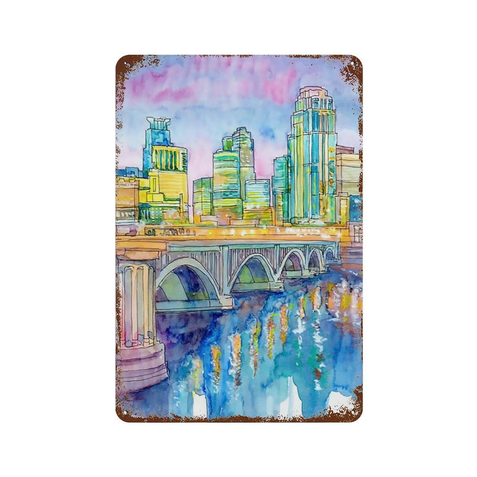 xiaoxiaoshen Cityscape Minneapolis Skyline Wall Decor Art Metal Tin Poster Modern Home Decor Art Home Bar Shop Decorations Vintage Sign 30x20cm