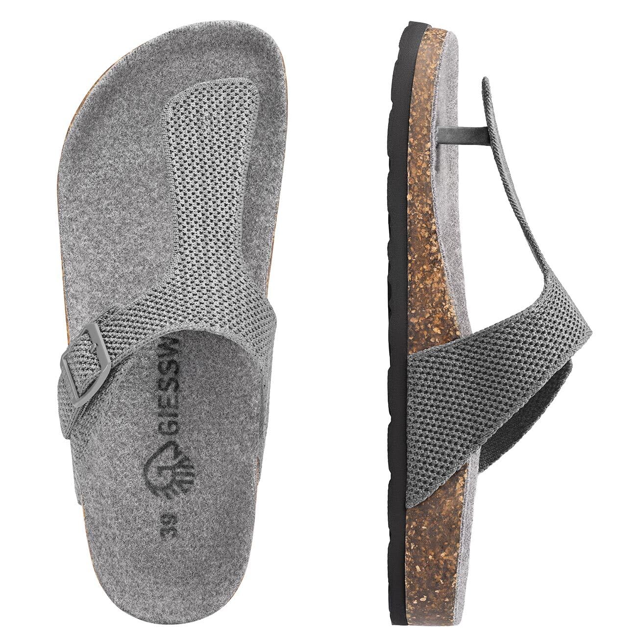 Giesswein Merino Slides Lite – Ergonomische Merino-Sandale mit Korkfußbett, verstellbarem Riemen & Anti-Rutsch-Sohle
