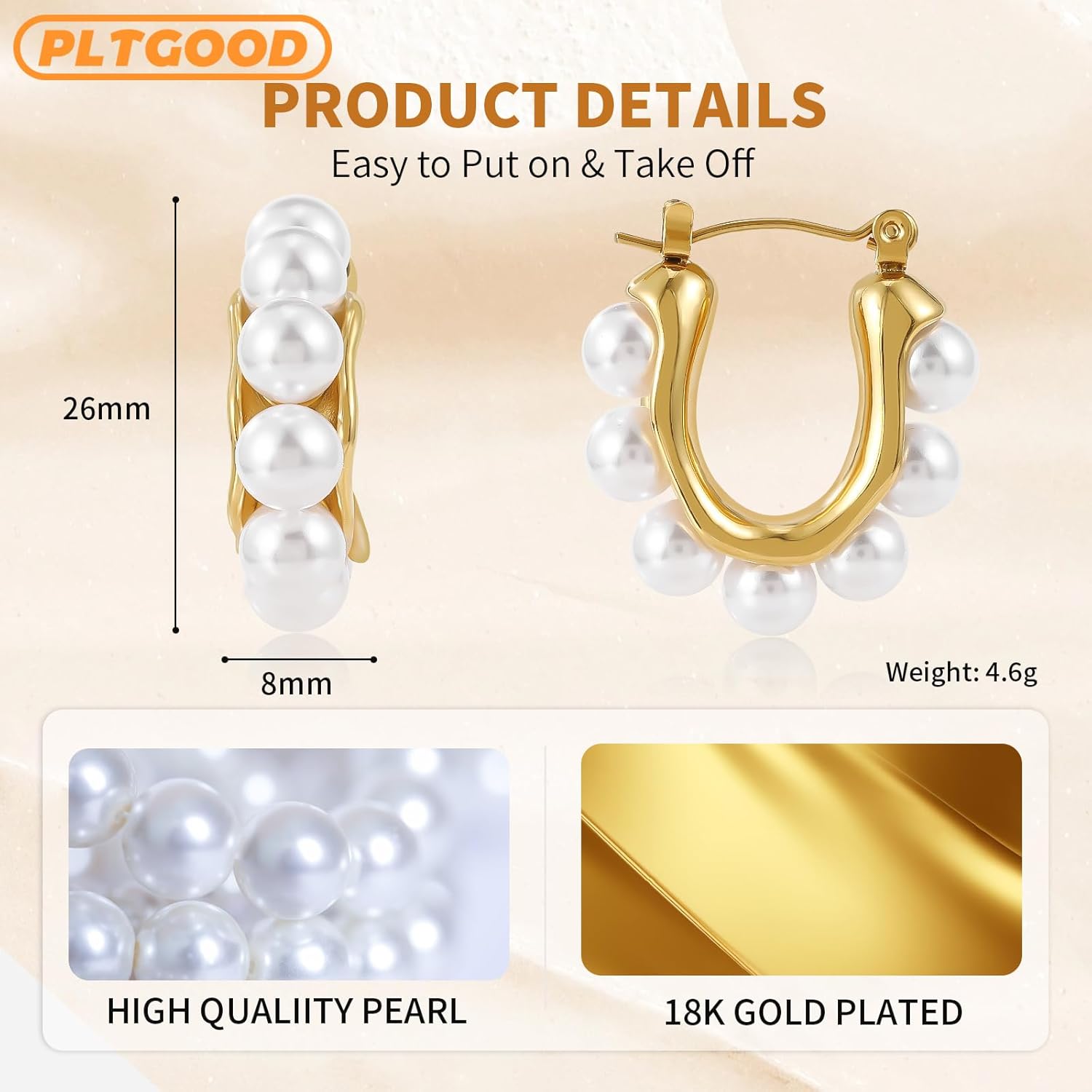 Pearl Hoop Earrings Lightweight Pearls Hoops 18K Gold Hoop Earrings for Women Pearls And Gold Earrings - Image 2