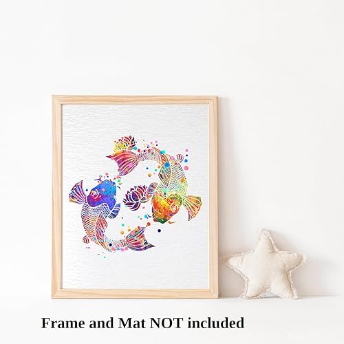 Miniatura 4 de Dignovel Studios Póster de arte de acuarela de yoga japonés de 8 x 10 sin marco, diseño de loto y pez Koi, Yin Yang, arte de pared inspirador,