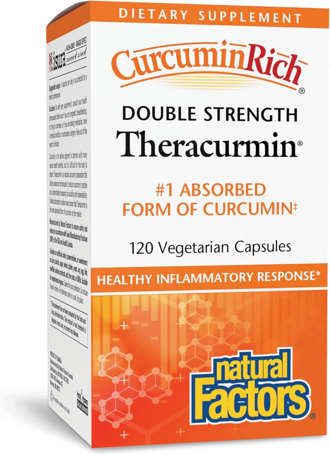 Natural Factors CurcuminRich Double Strength Theracurmin, 60 mg, Formulated for Superior Absorption, 120 Vegetarian Capsules