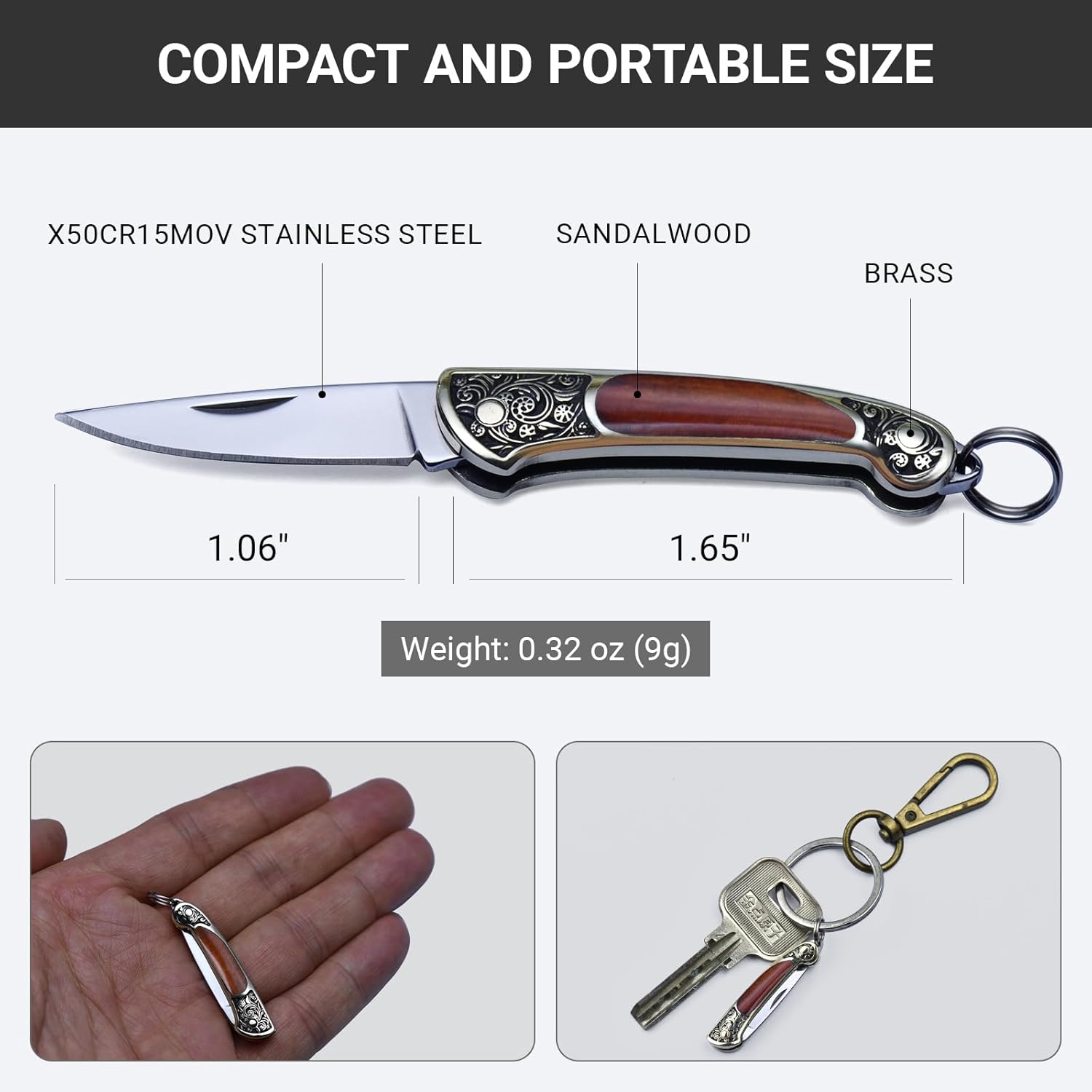 9g Mini Pocket Knife, Ultralight Folding Keychain Knife for Men, Compact Box Cutter & Package Opener, Unique EDC Gadgets Birthday Gift for Boyfriend, with Drawer Gift Box