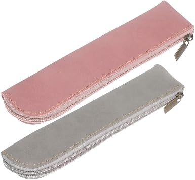 DOITOOL 2pcs Slim Pencil Case for Girls Aesthetic Zippered Pen Cover Pouch Small Leather Pencil Bag for School Supplies