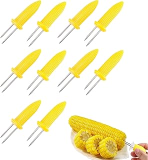 10 Pcs Corn Holders, Stainless Steel Cob Forks, Corn Cob Holders Fork, Sweetcorn Skewers, Twin Prong Sweetcorn Holder with PP Handle for Camping Party Tool Food Festival Home Outdoor