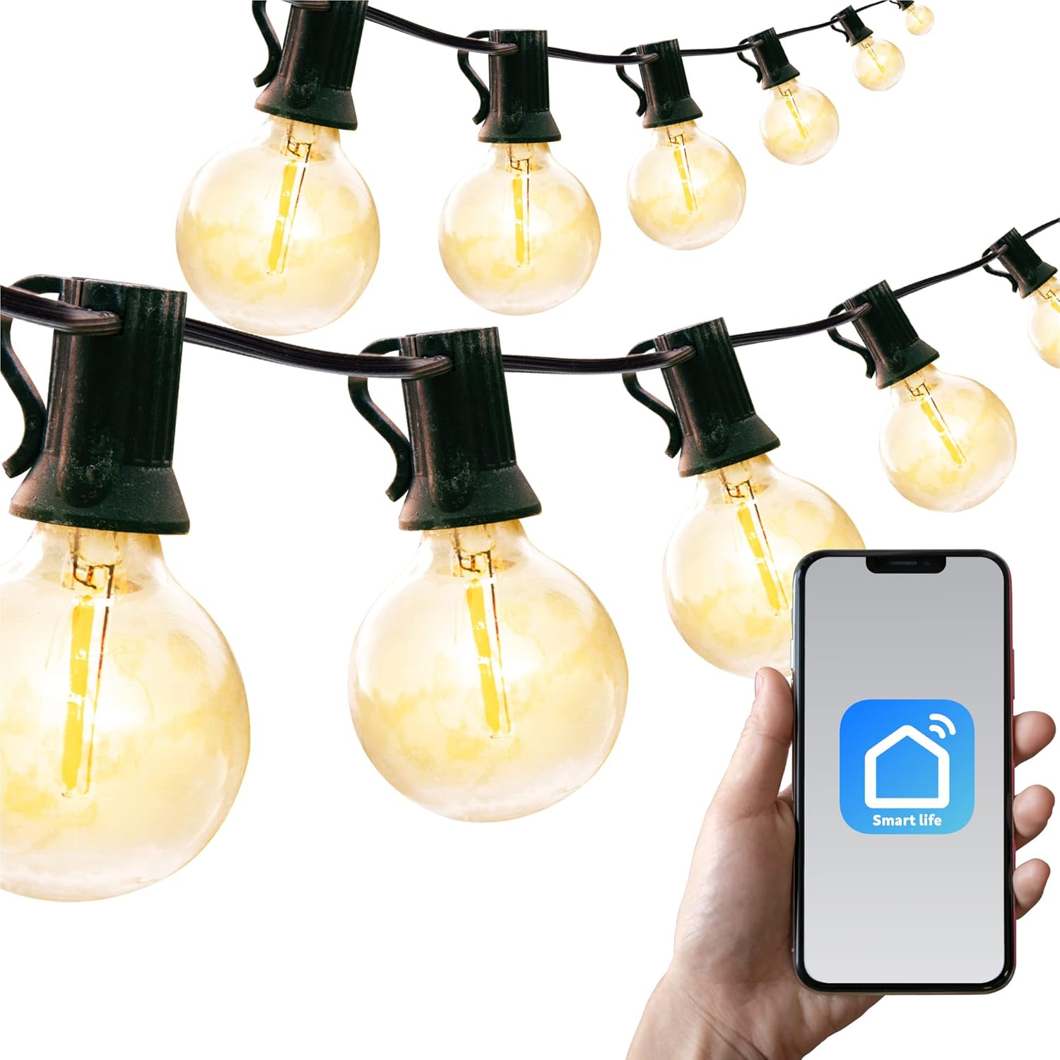 Newhouse Lighting 48ft. 25-Socket Smart LED String Outdoor Lights, Smart Life App,Works with Alexa,Dimmable Outdoor Patio Accessories with Timer,G40 E17,30W,2700K,Black,SMG40STRING15 Newhouse Lighting 48ft. 25-Socket Smart LED String Outdoor Lights, Smart Life App,Works with Alexa,Dimmable Outdoor Patio Accessories with Timer,G40 E17,30W,2700K,Black,SMG40STRING15