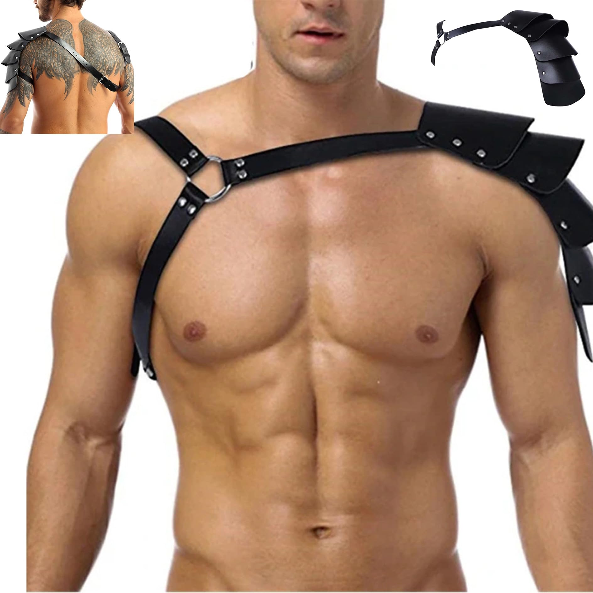 Se Unterwäsc, Arnés de piel para hombre, disfraz de gladiador con protección de hombro, arnés de soldado para hombre, piel para hombre