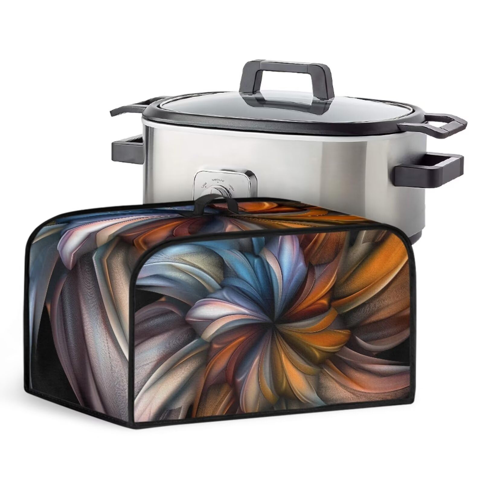 Boho Floral Crock Pots Cover Slow Cooker Protection Case Small Appliance Dust Cover with Handle and Side Pockets