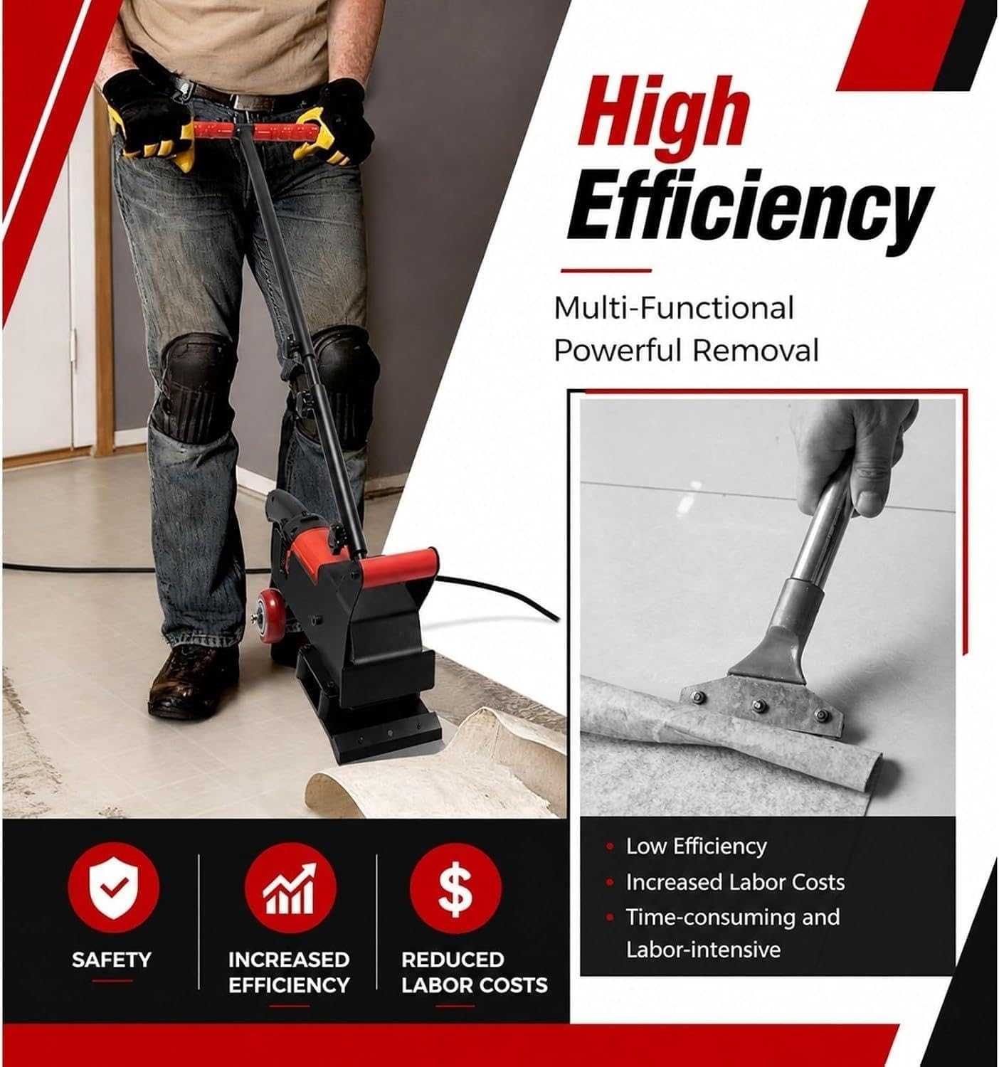 Raschietto elettrico per pavimenti da 220 V, strumento per la rimozione di rivestimenti per pavimenti con lama in acciaio da 150 mm, velocità regolabile da 1 a 6 per pavimenti in e vecchi pavimenti.