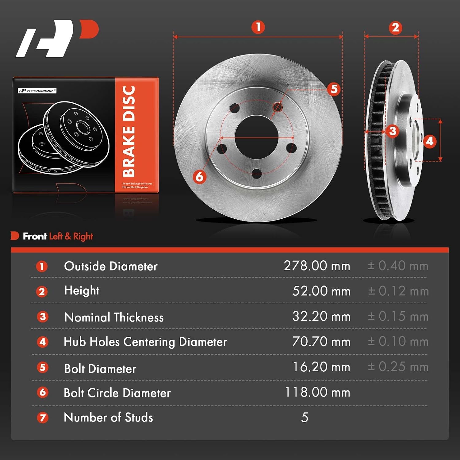 A-Premium 10.95 inch(278mm) Front Vented Disc Brake Rotors Compatible with Select Buick, Cadillac, Chevy, Oldsmobile and Pontiac Models - Century, LeSabre, Venture, Intrigue, LSS, Montana, Trans Sport