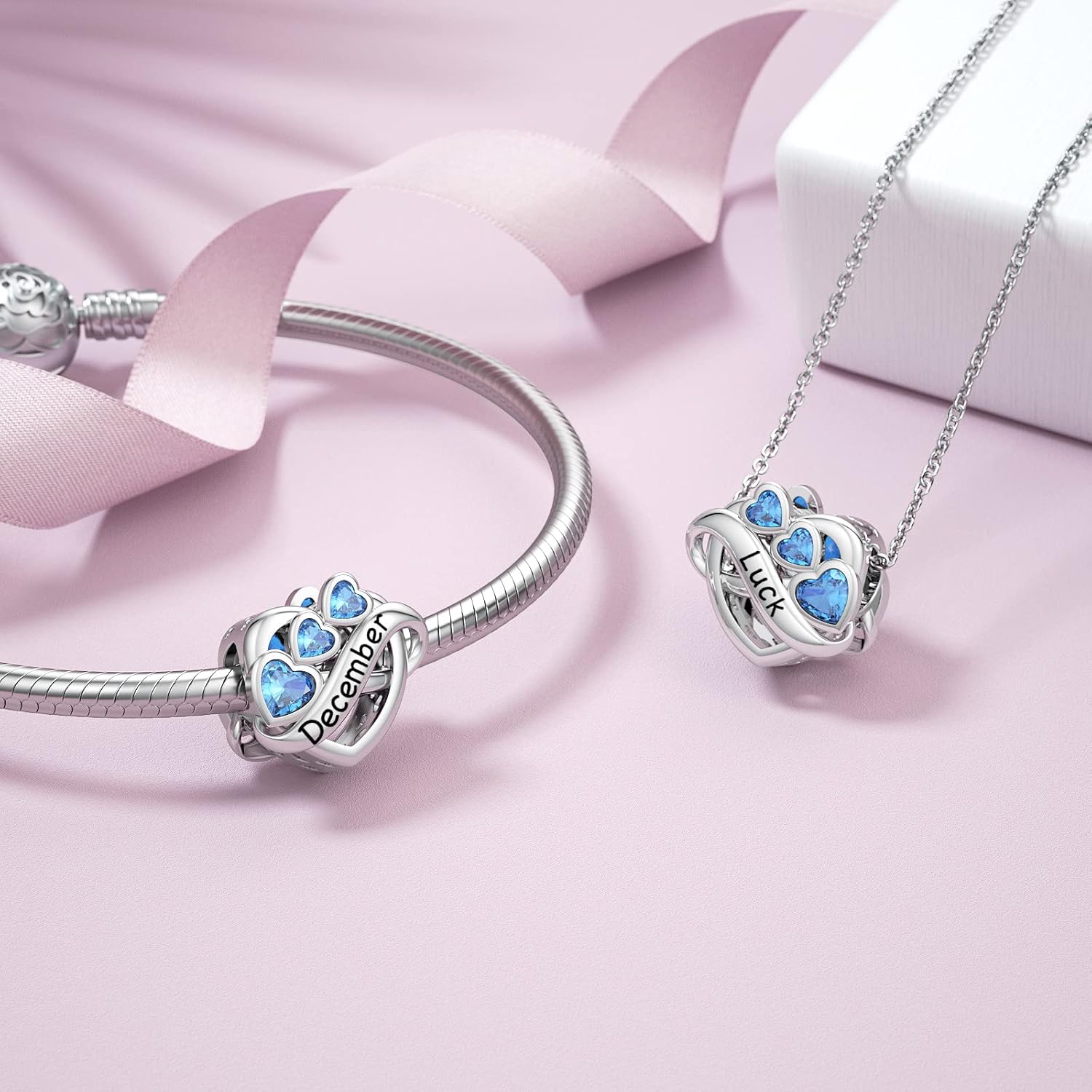 JIAYIQI Birthstone Charm for Charms Bracelet, 925 Sterling Silver Endless Love Heart Charm Engraved Symbolizes, Happy Birthday Charms for Bracelet Necklace - Image 2