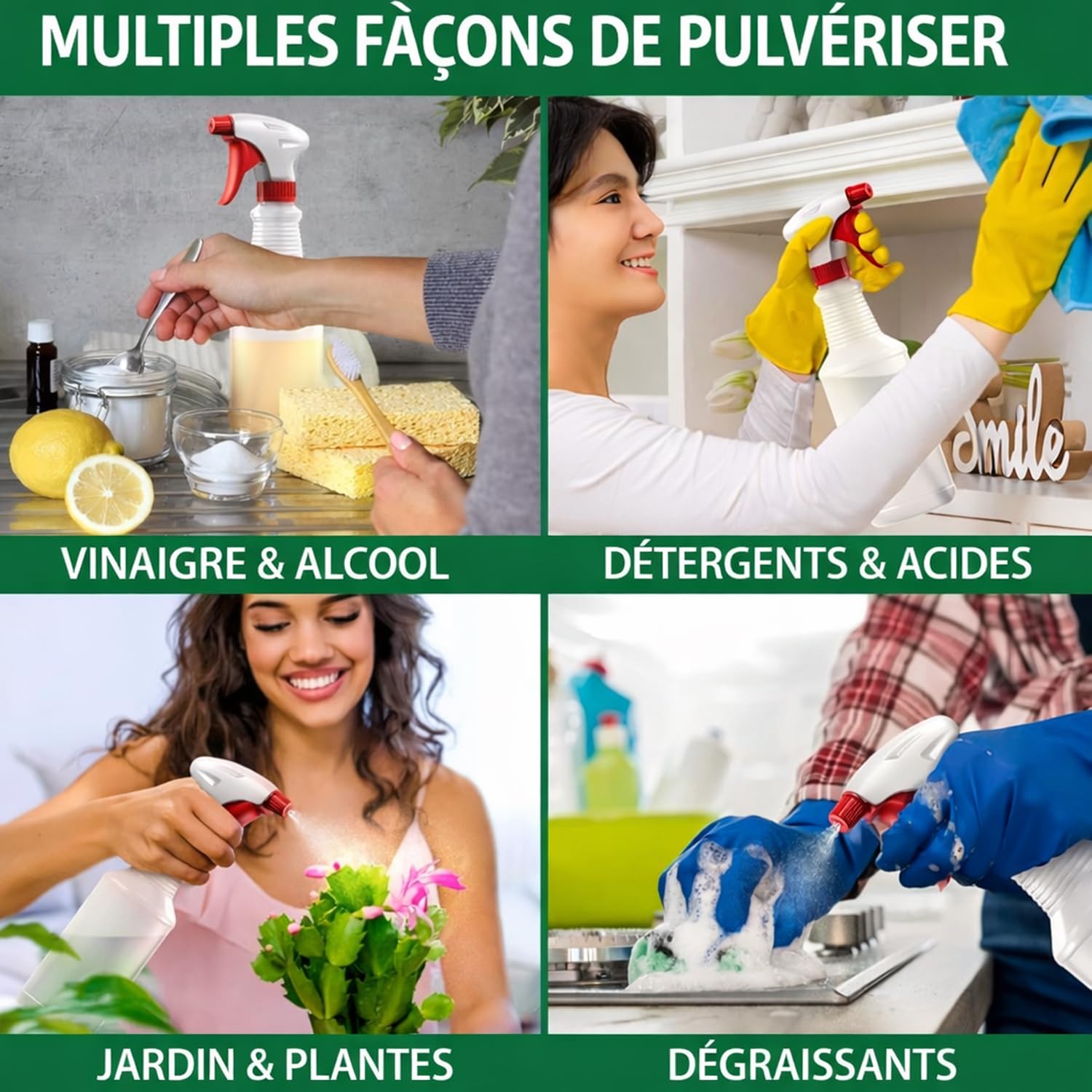 Lot de 12 Vaporisateurs Vides 500ml, Bouteilles Spray en Plastique avec Buse Réglable (Jet/Brume), Flacons Pulvérisateurs Étanche pour Nettoyage, Jardinage et Maison
