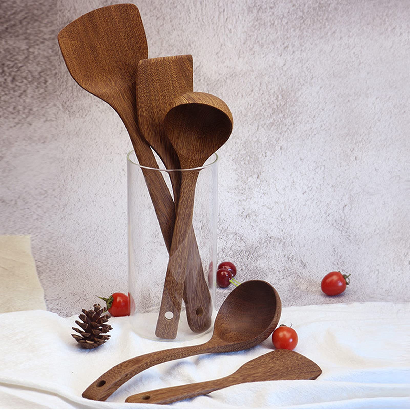 Küchenutensilien Set, Holzlöffel zum Kochen Naturholz Küchenutensilien Kochset Holz für die Küche Home Restaurant