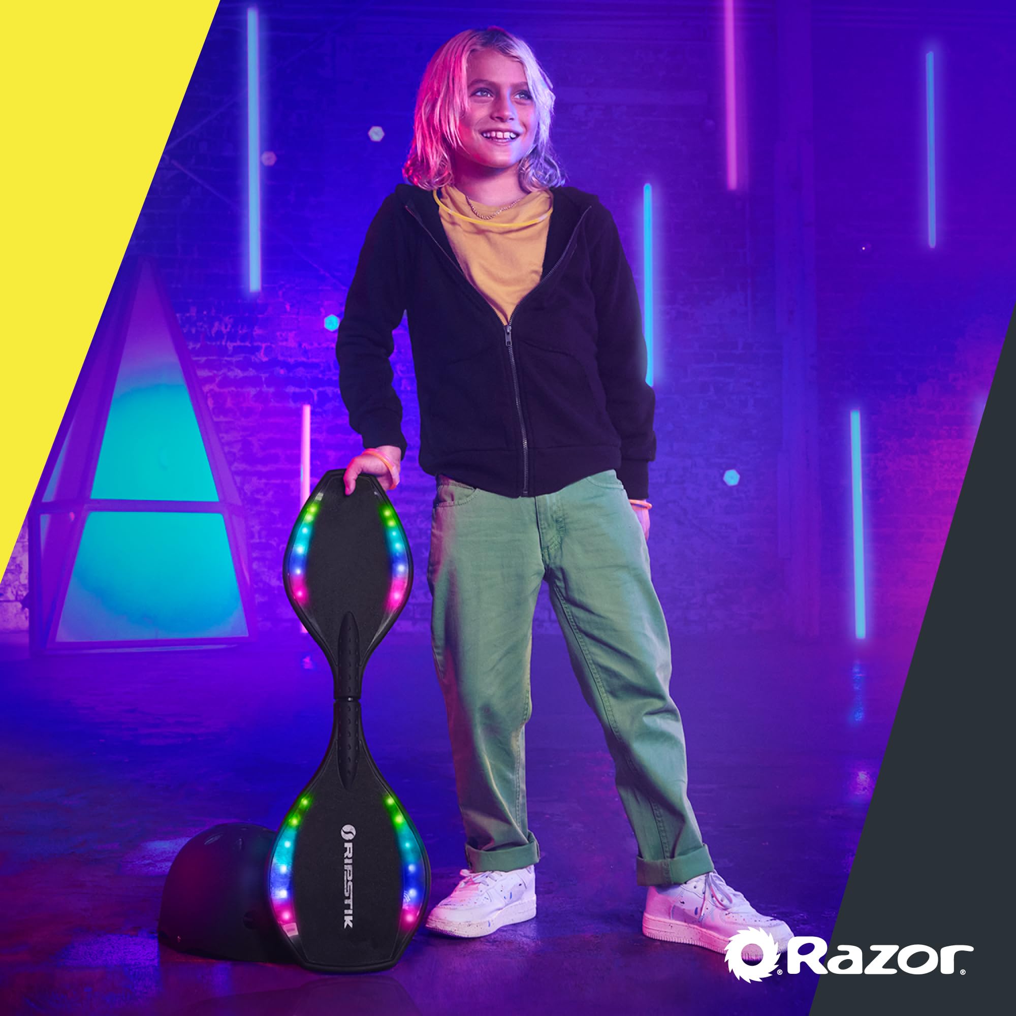 Razor Ripster Lightshow Waveboard - Rollbrett für Kinder ab 8 Jahren mit 360° Lenkung, bewegungsaktiviertem Lichtdeck, 5 Lichtmodi, Anti-Rutsch, kompaktes & leichtes 2-Rad-Board - Schwarz