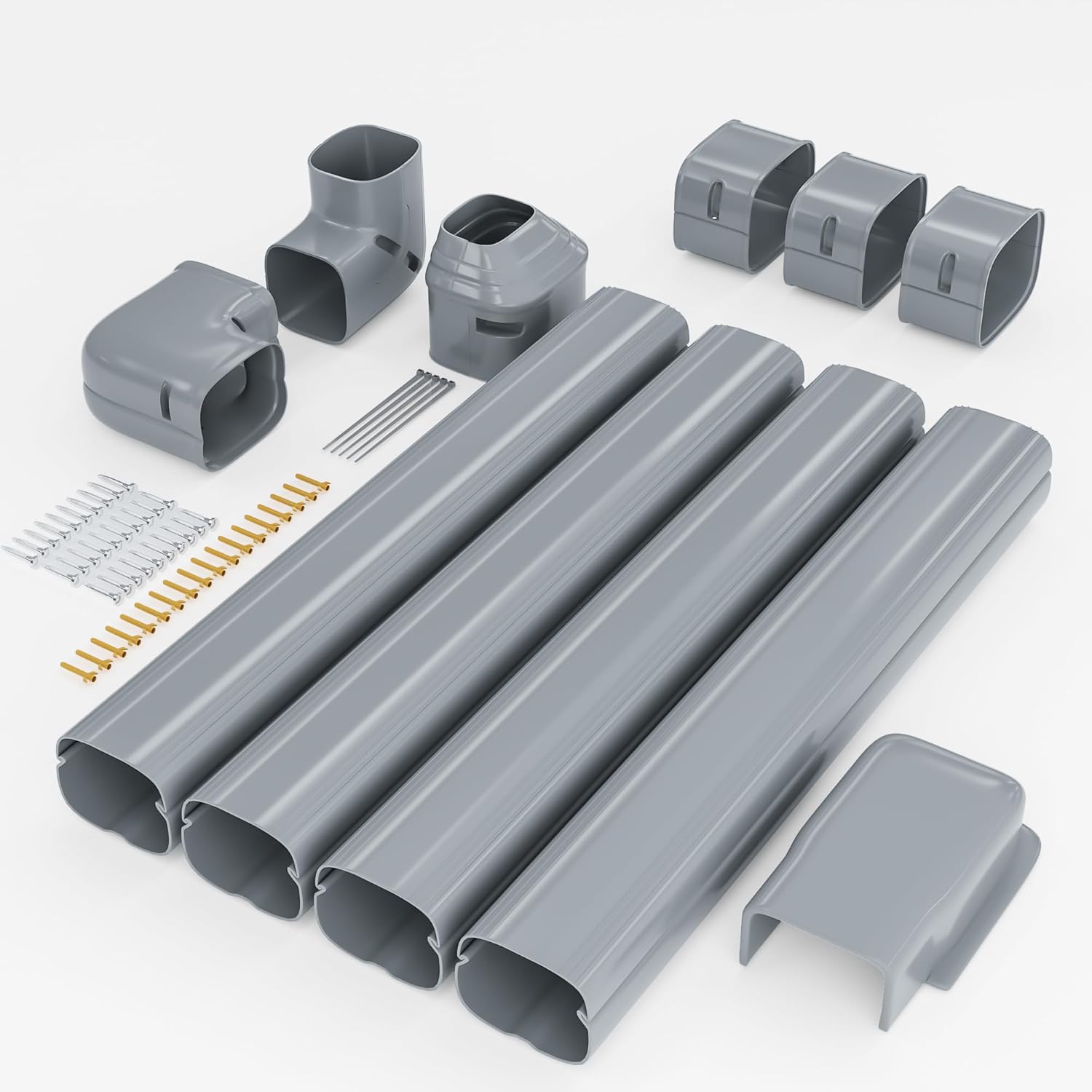 4'' 14 Ft Mini Split Line Set Cover, PVC & PP Line Cover Set Universal for Mini Split AC & Central AC, Grey