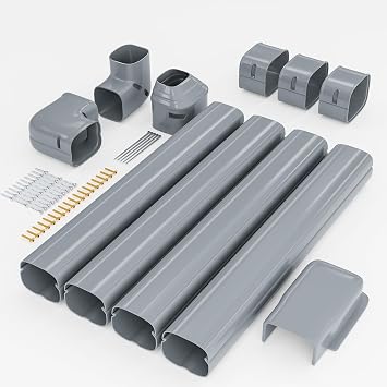 4 14 Ft Mini Split Line Set Cover, PVC & PP Line Cover Set | Universal for Mini Split AC & Central AC, Grey Line Set Cover for Heat Pump System, Waterproof