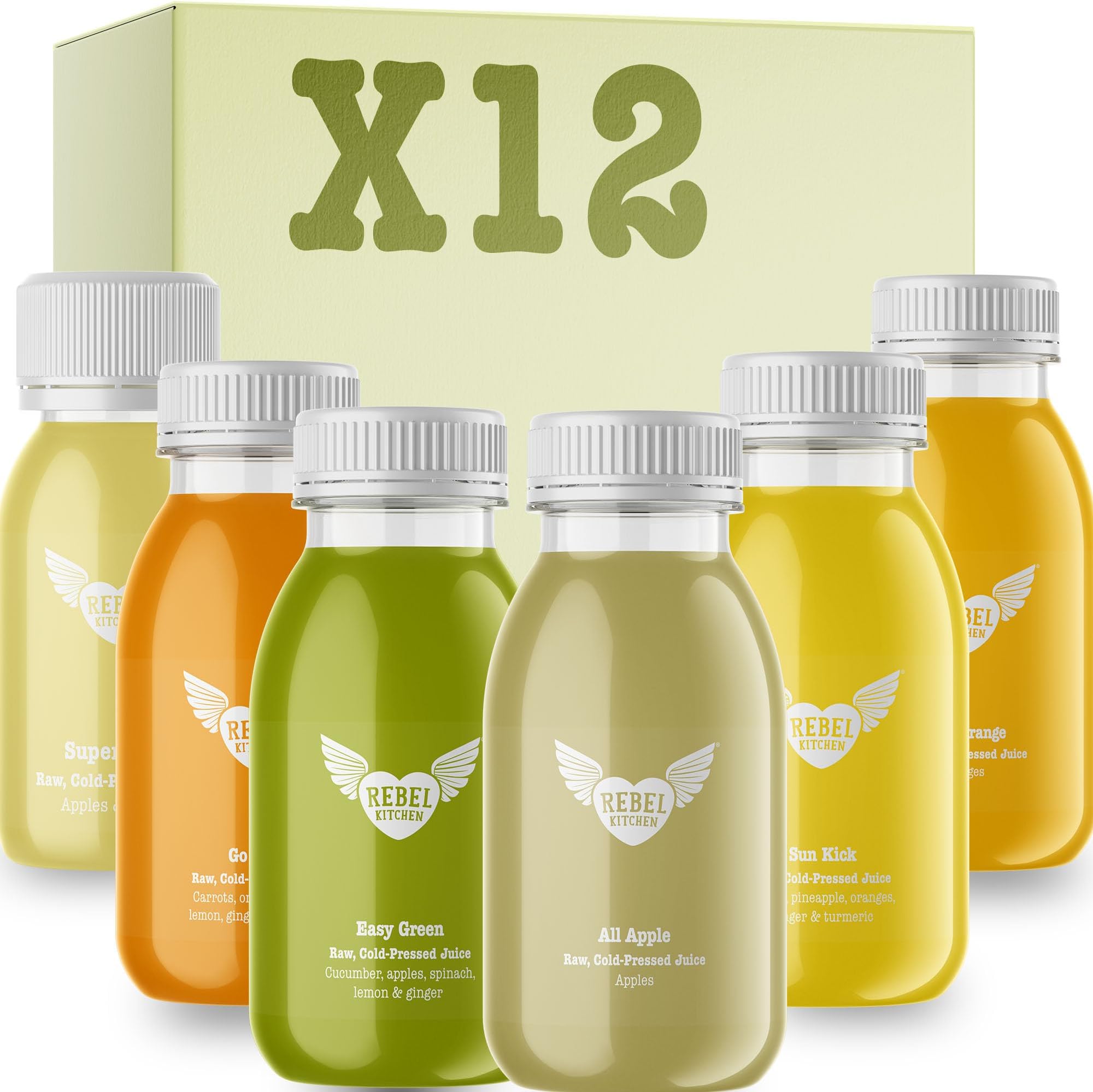 REBEL KITCHEN | Mixed Pack of Raw, Cold-Pressed Juice | Fresh Fruits & Vegetables | Antioxidant-Rich, No Added Sugar, 100% Natural Ingredients, Vegan | Made in UK | 10 x 250ML, 2 x 60ML