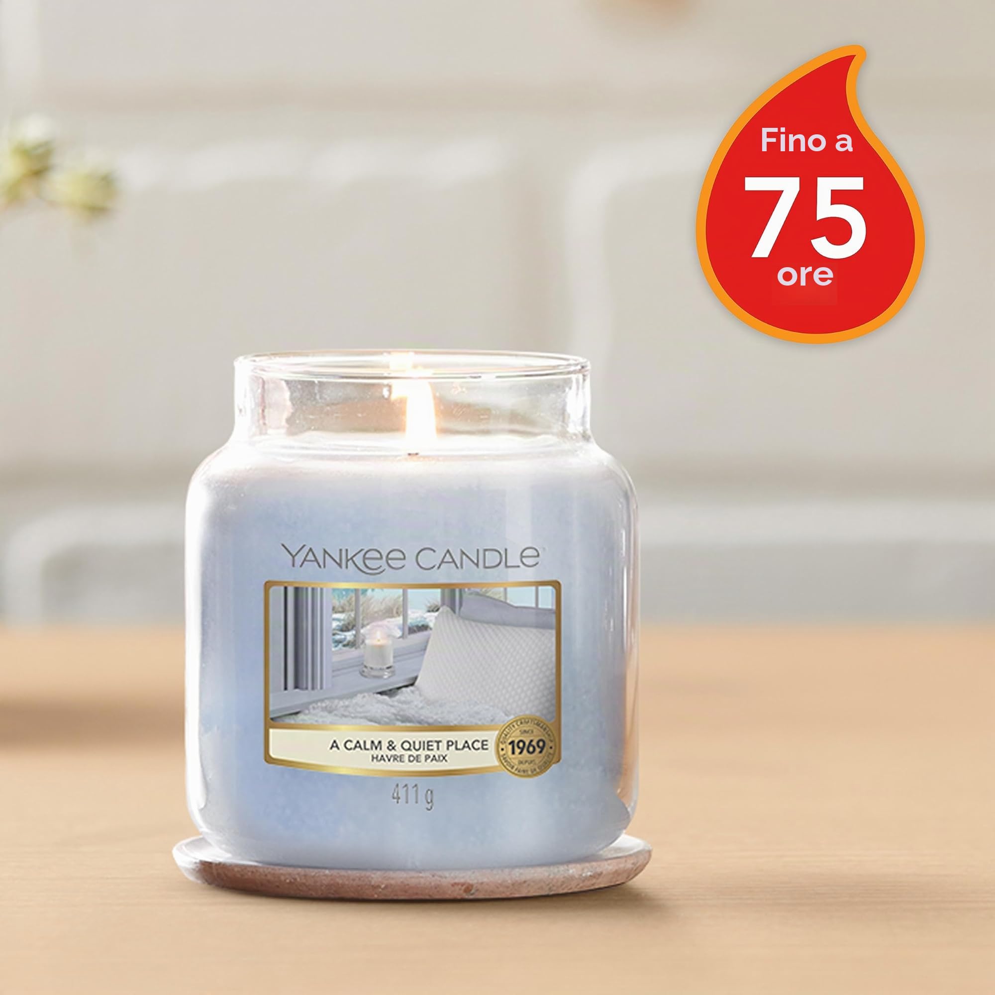 Yankee Candle Candela profumata in giara media | Un posto calmo e tranquillo | Durata Fino a 75 Ore