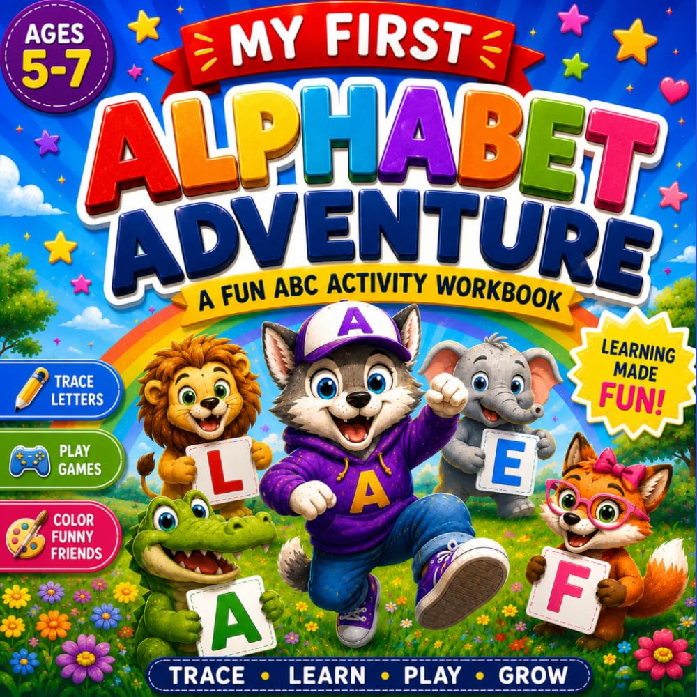Alphabet Adventure: A Fun ABC Activity Workbook for Kids Ages 5–7 with Letter Tracing, Coloring Pages, Games and Puzzles