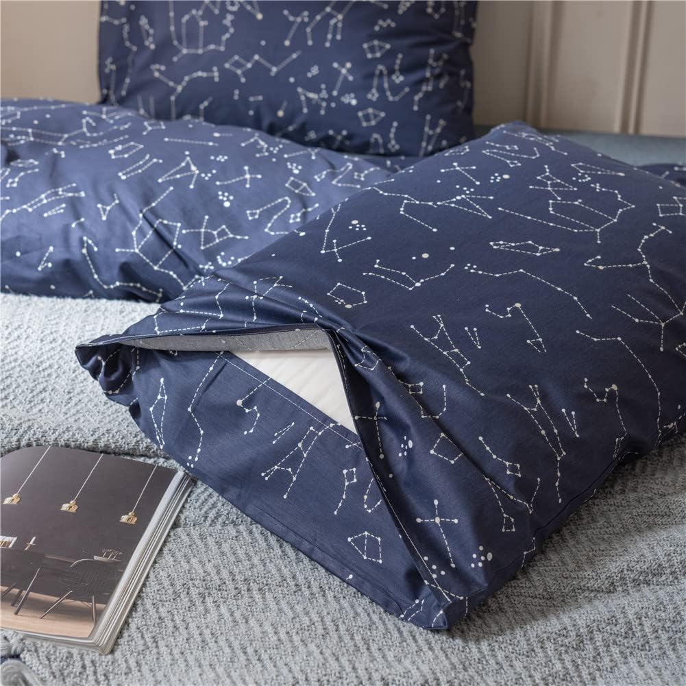 Get Discount 70% Price Queen Full Kids Constellation Pattern Printed Duvet Cover Sets 100% Cotton Reversible Checkered Plaid Bedding Comforter Cover Sets Navy Blue White Luxury Soft Woman Man Boy Girl Bedding Collection
