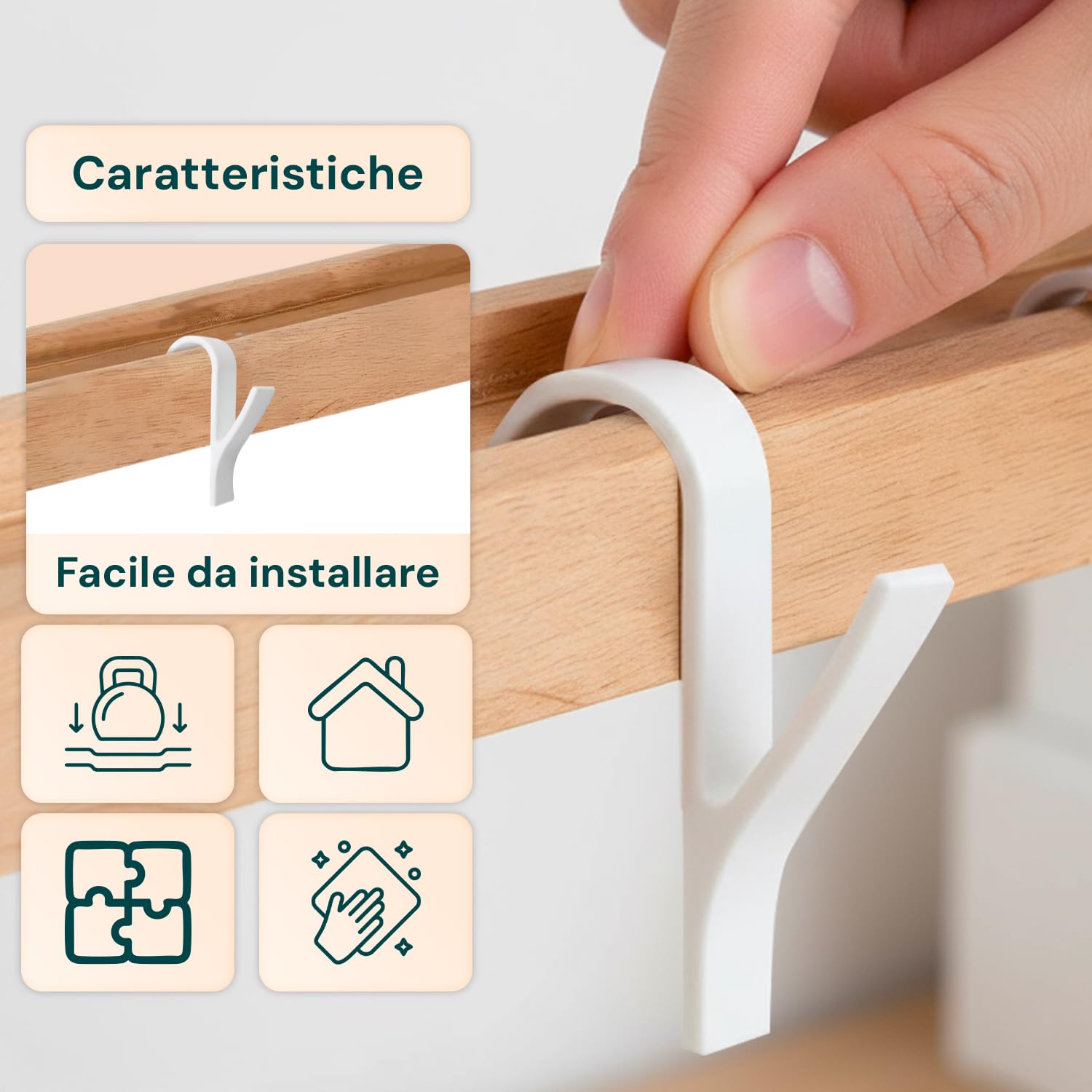 Avilia - Set 10 Ganci Bianchi Appendiabiti Scaldasalviette Universali in Plastica Robusta, Facili da Installare su Mensole e Ante senza Fori, Appenditutto Salvaspazio per Casa Ufficio Bagno e Cucina