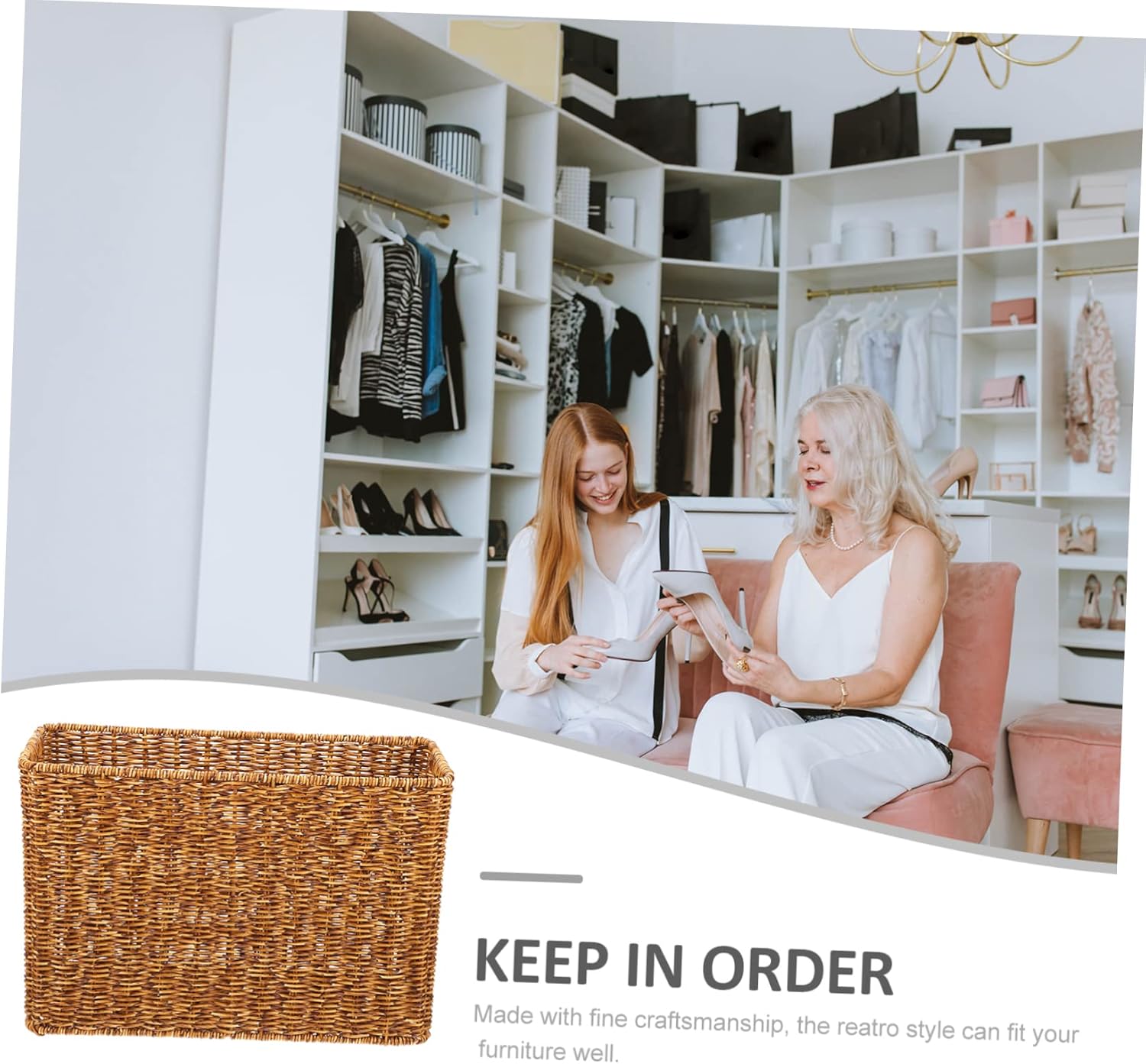 Creative Woven Basket for Organizing Sturdy Book Storage Container Display Basket Handle Rattan Material