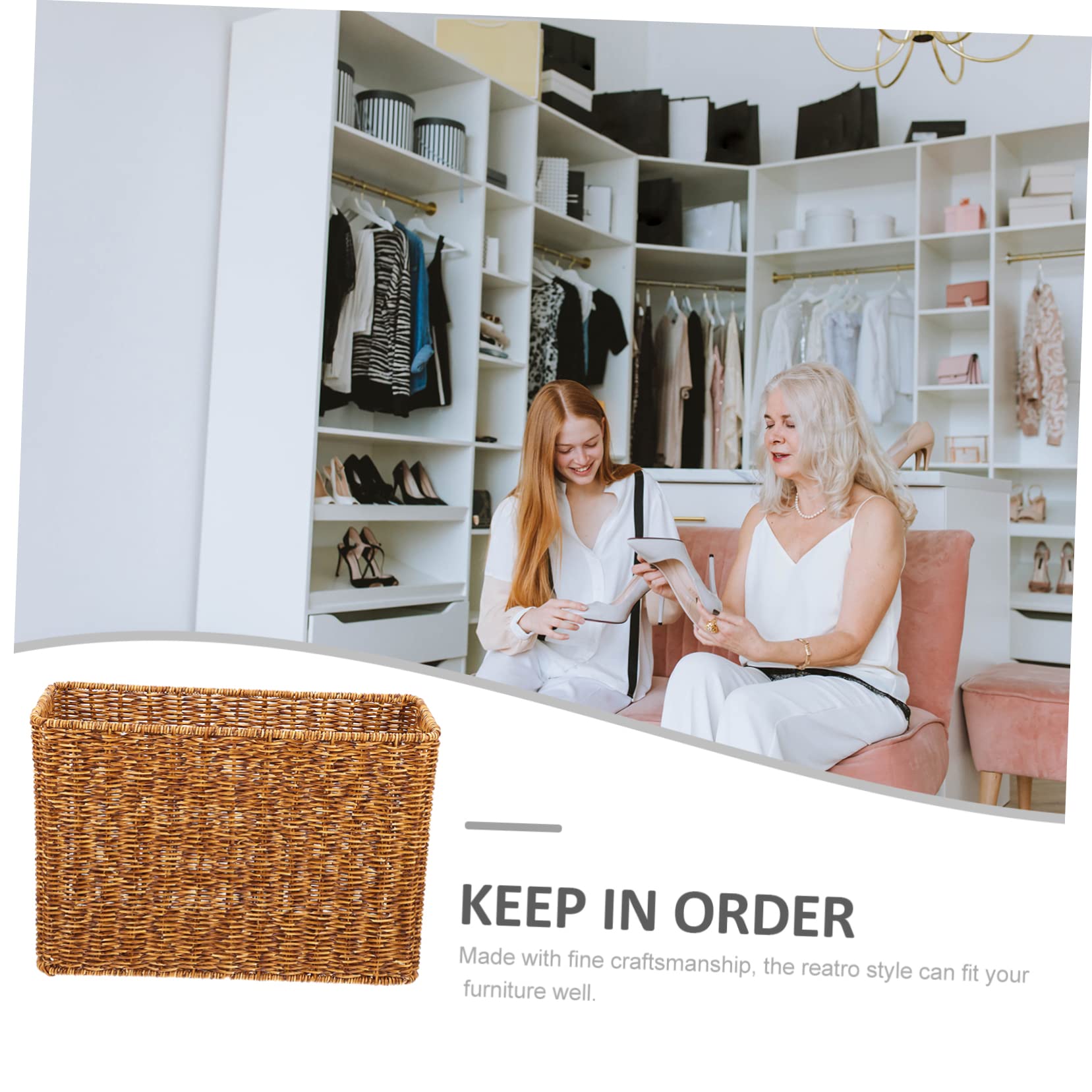 SOLUSTRE Large Woven Storage Basket Brown Home Organizing Basket Multi-Purpose Woven Magazine