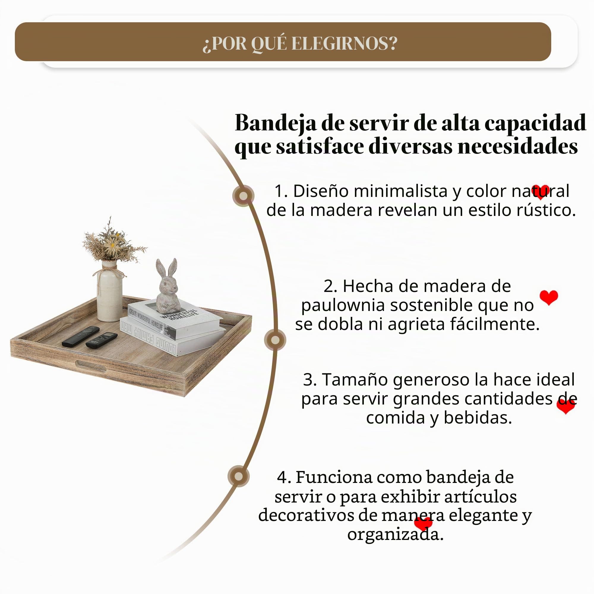 Hanobe Bandeja otomana grande para servir: bandejas de madera para mesa de centro con asas de 20 pulgadas para sala de estar, decoración otomana rústica cuadrada extra grande de gran tamaño para | Decoración cuadrada grande rústica de gran tamaño para sal