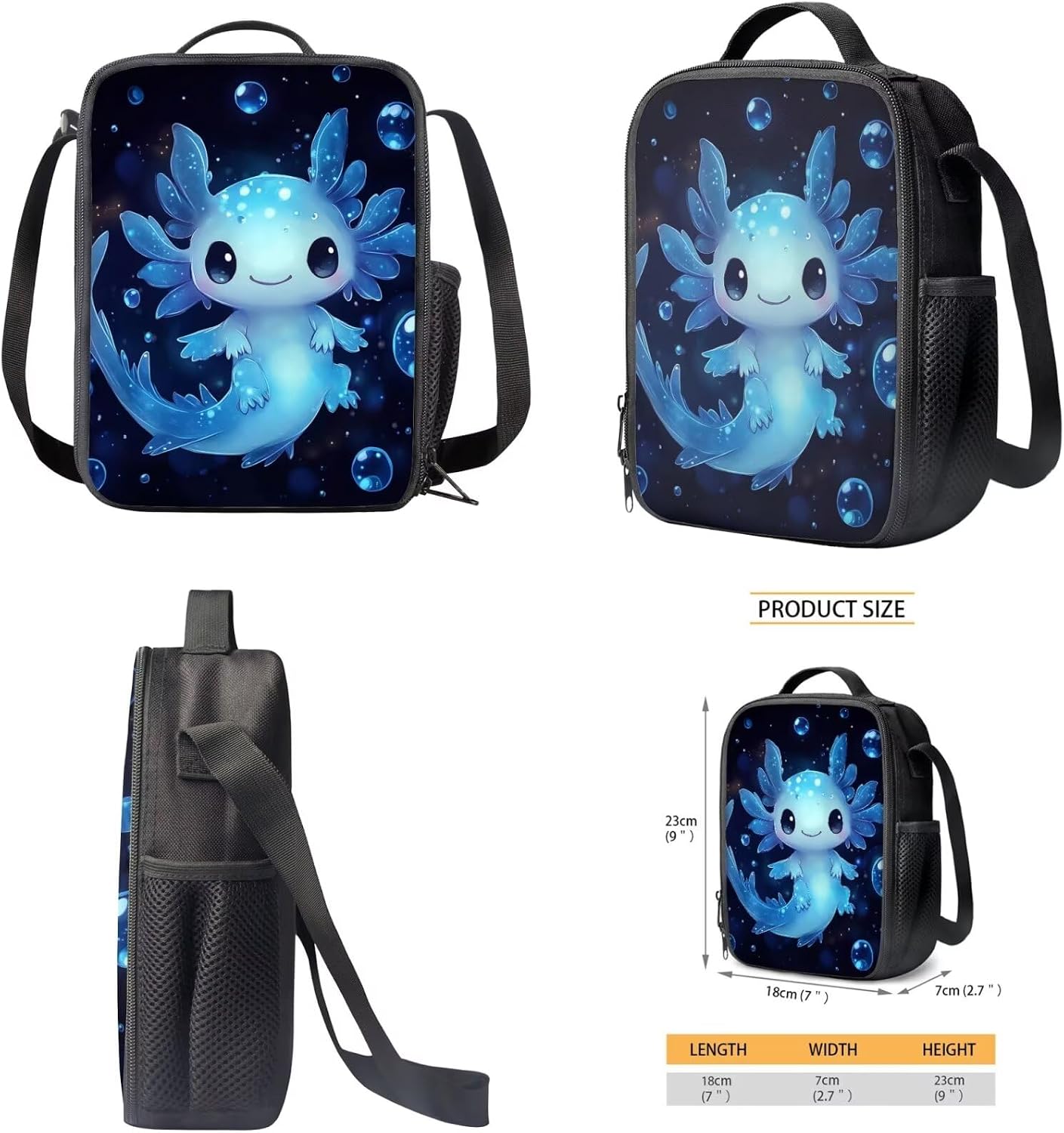 Blue Axolotl Backpack and Lunch Box for Girls 6-8/8-10 Elementary School Bookbag with Lunchbox Pencil Case Watter Bottle Holder Keychain 5PCS Toddler Student Back Pack Kids Primary Book Bag