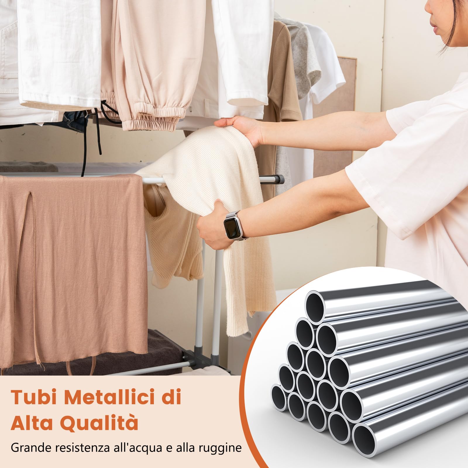 COSTWAY Stendibiancheria a Torre, Stendibiancheria Verticale Salvaspazio con Supporti per Grucce Girevoli e Piani Pieghevoli, Stendino Pieghevole con Ruote, 127x63x171cm (Grigio)