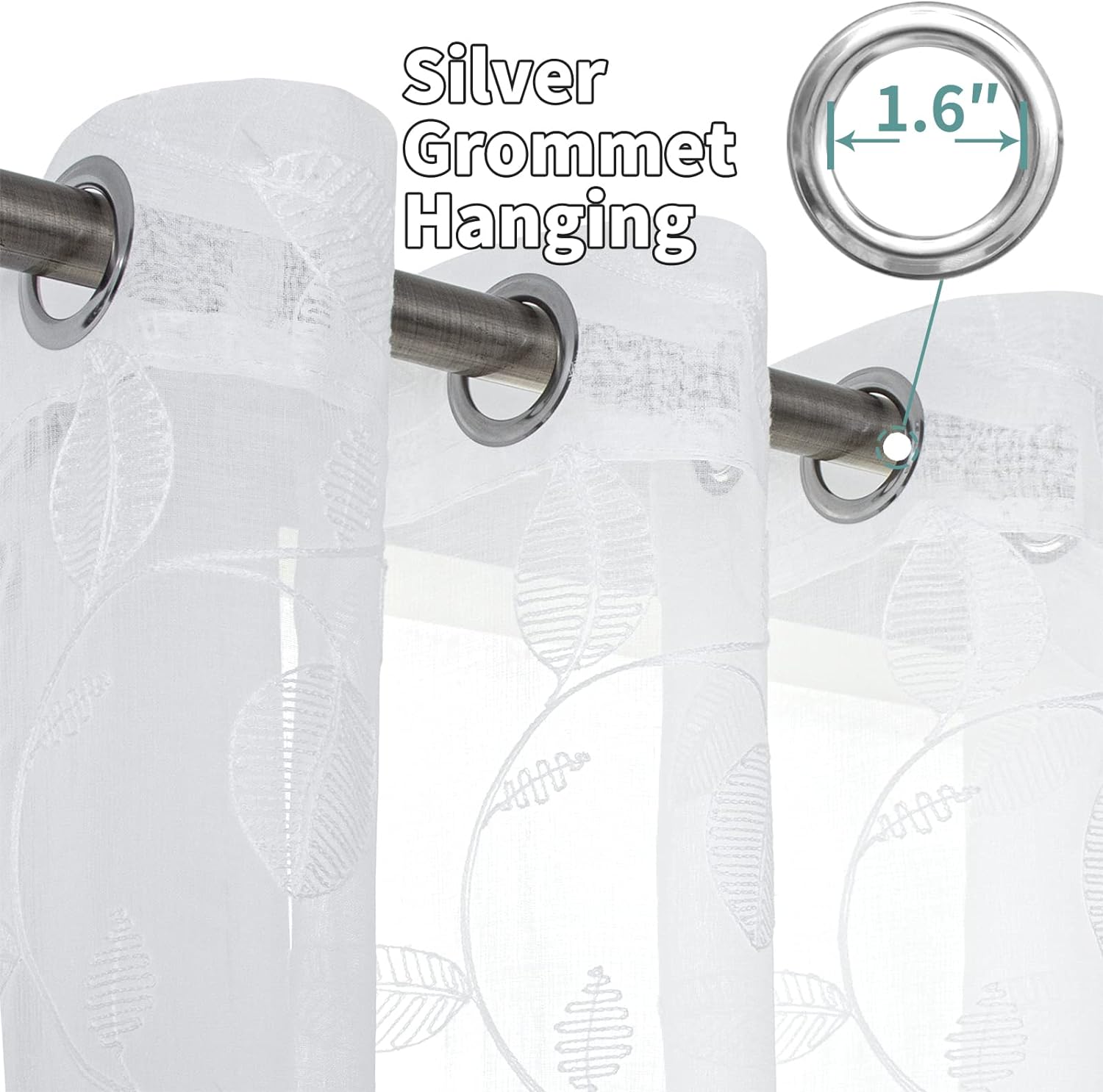 BGment White Sheer Curtains 84 Inches Long 2 Panels - Embroidered Leaf Pattern Semi Sheer Curtains Light Filtering Grommet Window Drapes for Living Room, Each Panel 52 x 84 Inch